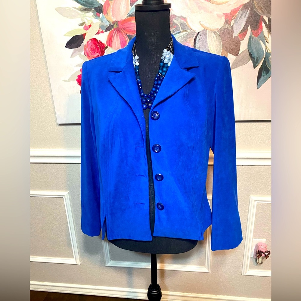 Vintage Royal Blue Tailored Blazer with Notched Lapels